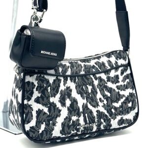 Michael Kors Jet Set Medium Leopard Logo Crossbody Bag W Case for Apple AirPods